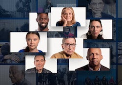 Collage of portraits of Ruth Bader Ginsburg, Greta Thunberg, Bryan Stevenson, Jacinda Ardern, Siya Kolisi, Gloria Steinem and Albie Sachs 